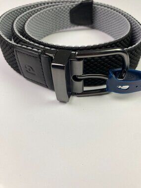 Cole Haan Belt Mens 38 Reversible Stretch Web Black Gray Leather Trim 35mm